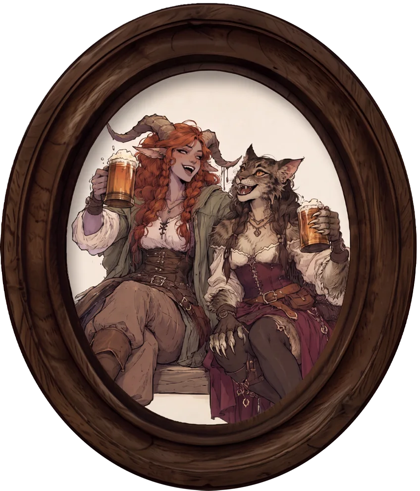 Two friends laughing over mugs of ale
